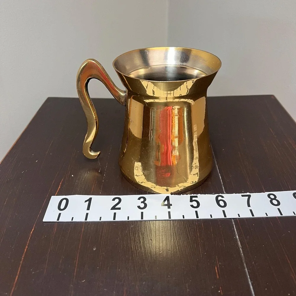 Vintage Brass Tankard Mug Polished Brass Stein Sculptural Handle Mid Century Bar